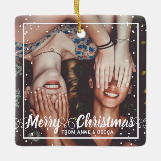 Skript med Heart Photo Red Keepsak Julgransprydnad Keramik (Framsida)