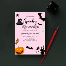 Skript med Heart Spooky One Halloween Birthday Inbjudningar