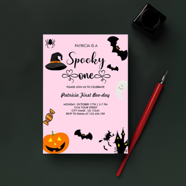 Skript med Heart Spooky One Halloween Birthday Inbjudningar (Spooky One Halloween Birthday Invitation)