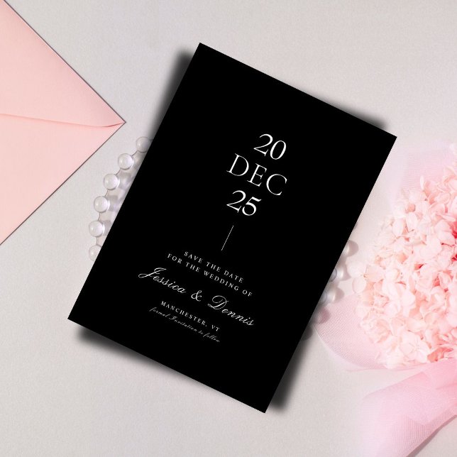 Skript med modern minimal Elegant B&W Spara datum Inbjudningar (Skapare uppladdad)