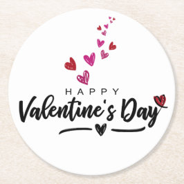 Skript med skript Hearts Valentine Day Red Rosa Underlägg Papper Rund