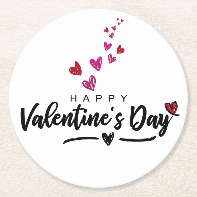 Skript med skript Hearts Valentine Day Red Rosa Underlägg Papper Rund (Framsidan)