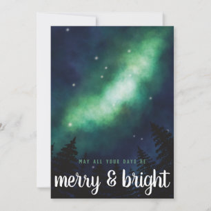 Skript "Merry & Bright" i norra Ljus GRÖNT Julkort
