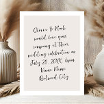 Skript Modern Minimalist Bröllop Vykort<br><div class="desc">Fira kärlek med oss! Vår bröllopsinbjudan fångar romantik innersta väsen med all text som är vackert skriven i modern manusskript, handskriven stil. Varje ord dansar på andra sidan och uppmanar er att gå med oss när vi börjar resan tillsammans. Från de hjärtliga vinklarna till det glada firande anger vår inbjudan...</div>