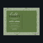 Skript och geometrisk 30års födelsedag vykort<br><div class="desc">Modern manus och geometrisk trettioårsdag inbjudan. Modern geometrisk bakerska mönster. En del av en samling. Färg kan ändras.</div>