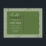 Skript och geometrisk 30års födelsedag vykort<br><div class="desc">Modern manus och geometrisk trettioårsdag inbjudan. Modern geometrisk bakerska mönster. En del av en samling. Färg kan ändras.</div>