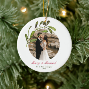 Skript och Mistletoe Merry & Married Photo Julgransprydnad Keramik