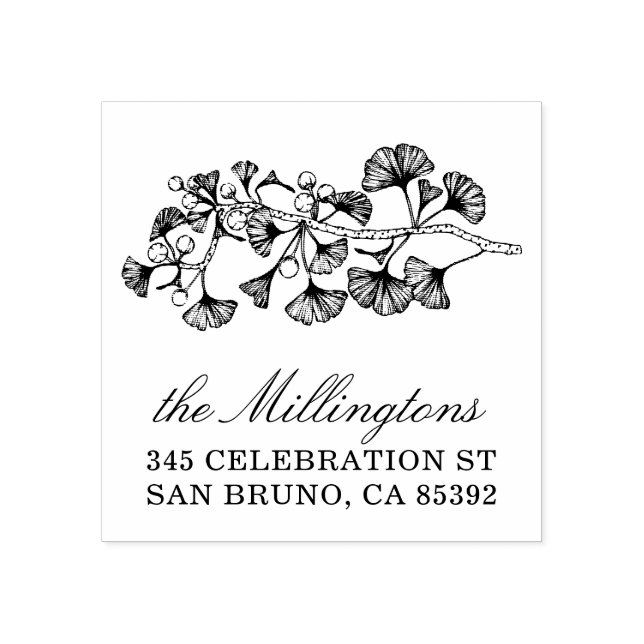 Skript och Returadress för Ginkgo Illustration Nam Stämpel (Tryck)