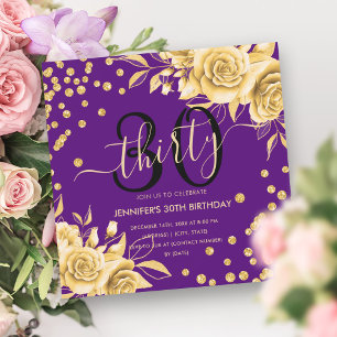 Skript om guld Lila Blommigt Glitter 30års födelse Inbjudningar