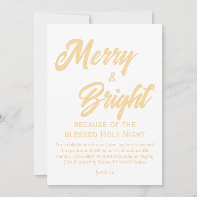 Skript om Merry och Bright jul Guld Beige Julkort (Framsida)