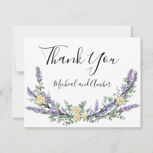 Skript på eleganten Lavender Eucalyptus gul ros Tack Kort