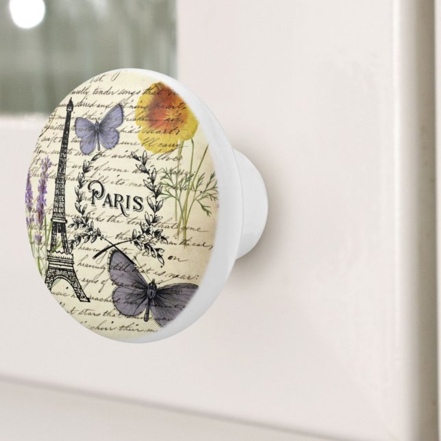 Skript paris eiffel torn vid fransk land knopp (rustic french country scripts paris eiffel tower ceramic knob)