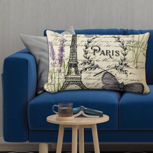 Skript paris eiffel torn vid fransk land lumbarkudde (rustic french country scripts paris eiffel tower lumbar pillow)