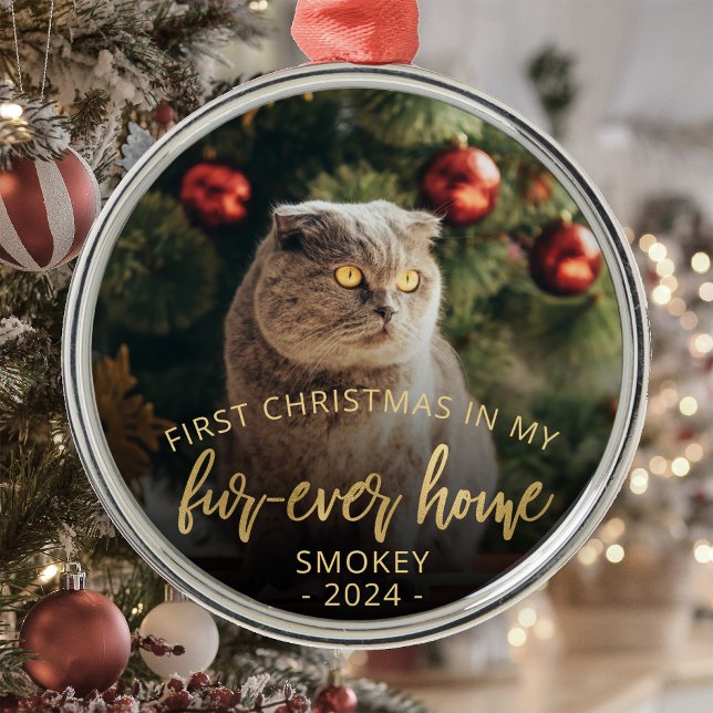 Skript Pet Photo First jul Forever Home Guld Julgransprydnad Metall (Skapare uppladdad)