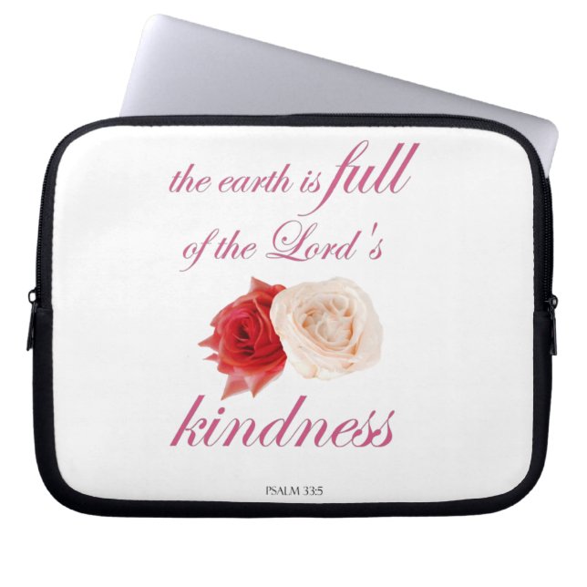 Skript, Psalm 33, Kindness White och Röd ros Laptop Fodral (Framsidan)