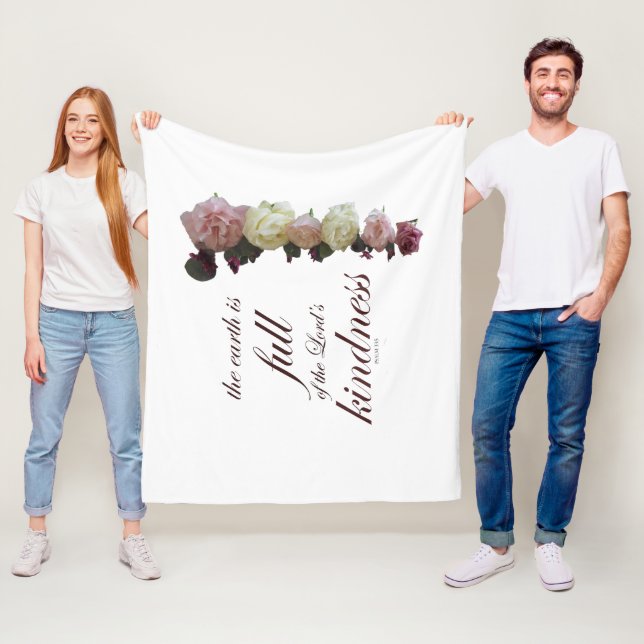 Skript, Psalm 33, Vit och Rosa ros Fleecefilt (På plats)