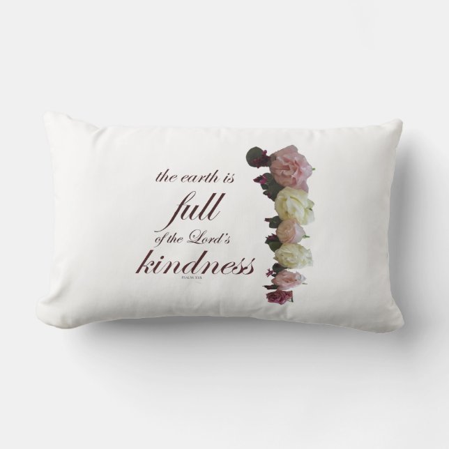 Skript, Psalm 33, Vit och Rosa ros Lumbarkudde (Framsida)