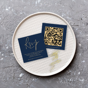 Skript QR-kod Bröllop Guld marinblå OSA Tilläggskort