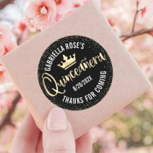 Skript Quinceañera Black Guld Glitter Foil Krona
