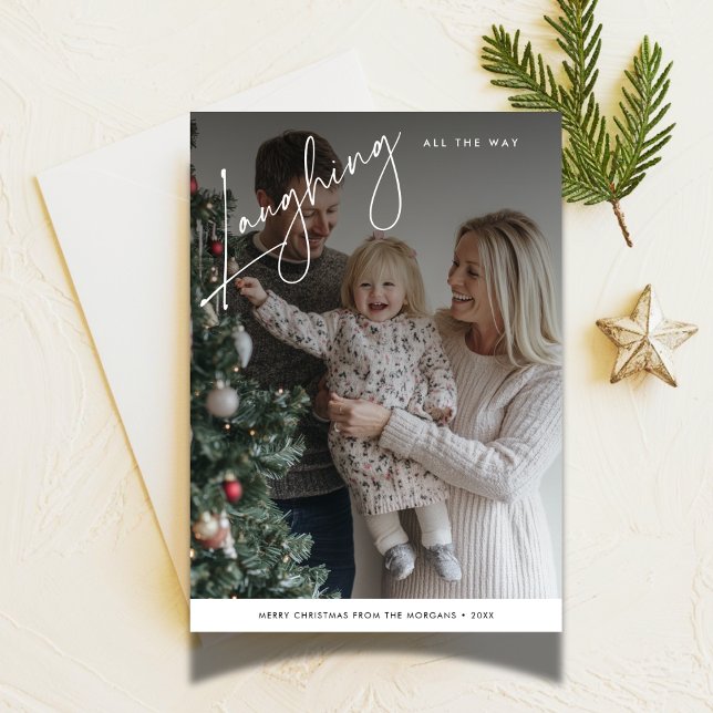 Skript roar hela vägen rolig jul fotot julkort (Skapare uppladdad)