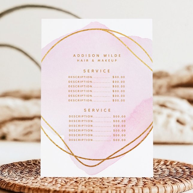 Skript Rosa Vattenfärg Guld Service Pris Meny (Skapare uppladdad)