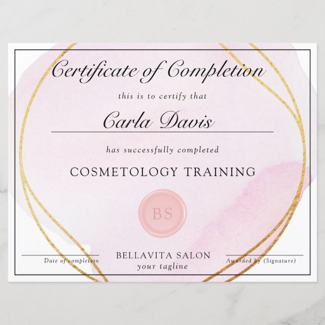 Skript  Rosa Watercolor Guld Circle Award (Framsida)