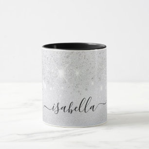Skript silver glitter namn mugg