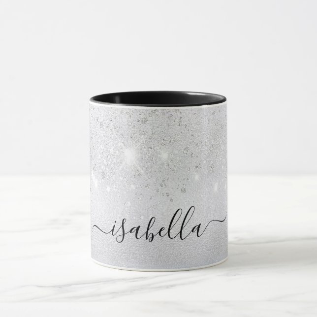 Skript silver glitter namn mugg (Center)