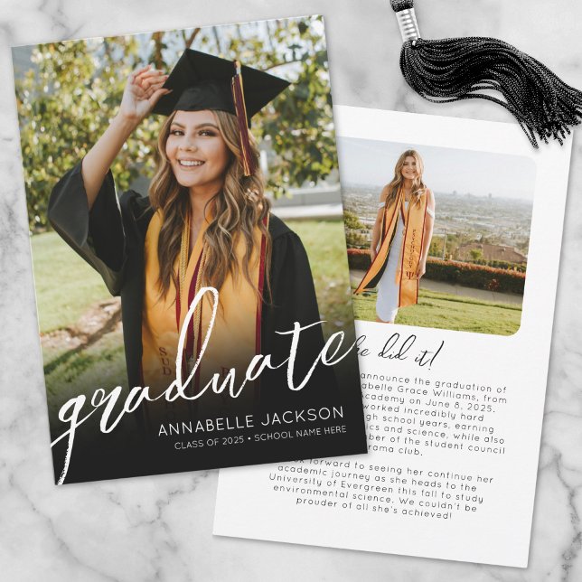 Skript Student Simple Photo Studenten Meddelande (Script Graduate Simple Photo Graduation Announcement )