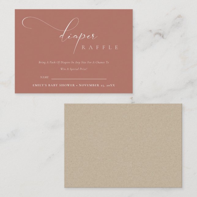 Skript Terracotta Rust Diaper Raffle Baby Shower Tilläggskort (Fram/baksida)