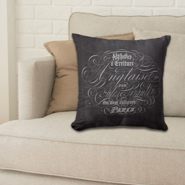Skript till Fransken i Paris Rustic land-kretskort Kudde (Paris rustic country chalkboard French Scripts Throw Pillow)