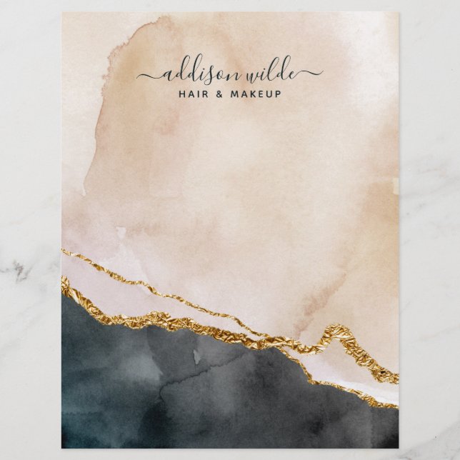 Skript Vattenfärg Rosa Svart Guld Marmor Företag Brevhuvud (Framsida)