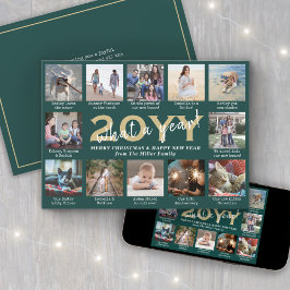Skript Vilket år! 12 Fotokollage Grönt & Guld Julkort