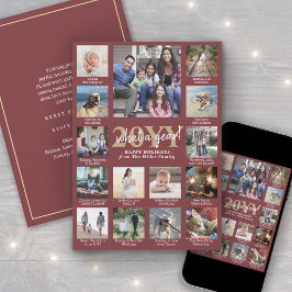 Skript Vilket år! 15 Photo Collage Burgundy Guld Julkort