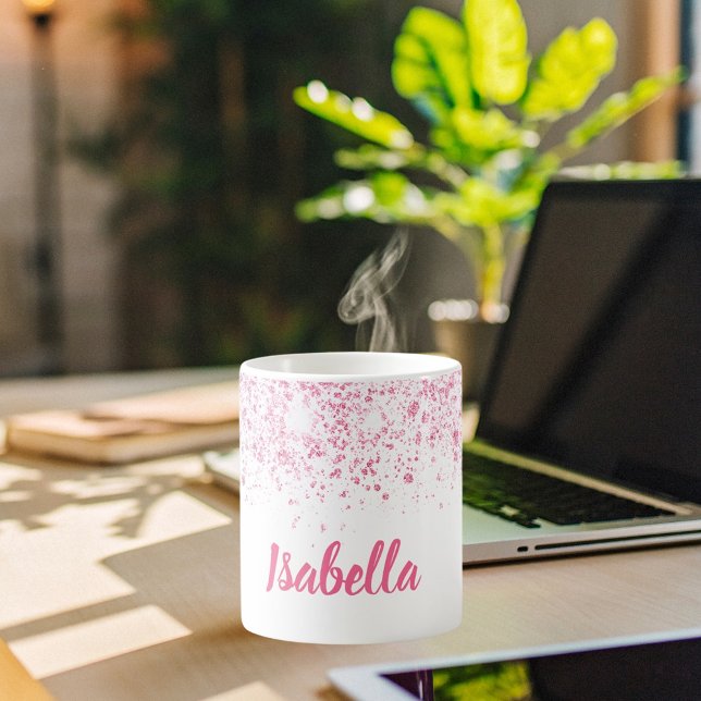 Skript Vita rosa glitter namn Kaffemugg (Skapare uppladdad)