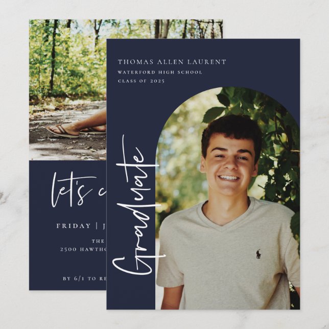 Skriptad fotoinbjudan med Ram-Studenten- Meddelande (Fram/baksida)