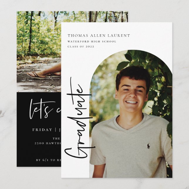 Skriptad fotoinbjudan med Ram-Studenten- Meddelande (Fram/baksida)