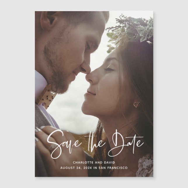 Skriptad status | Minimalistiskt foto spara datume Magnetisk Inbjudningskort (Framsida)