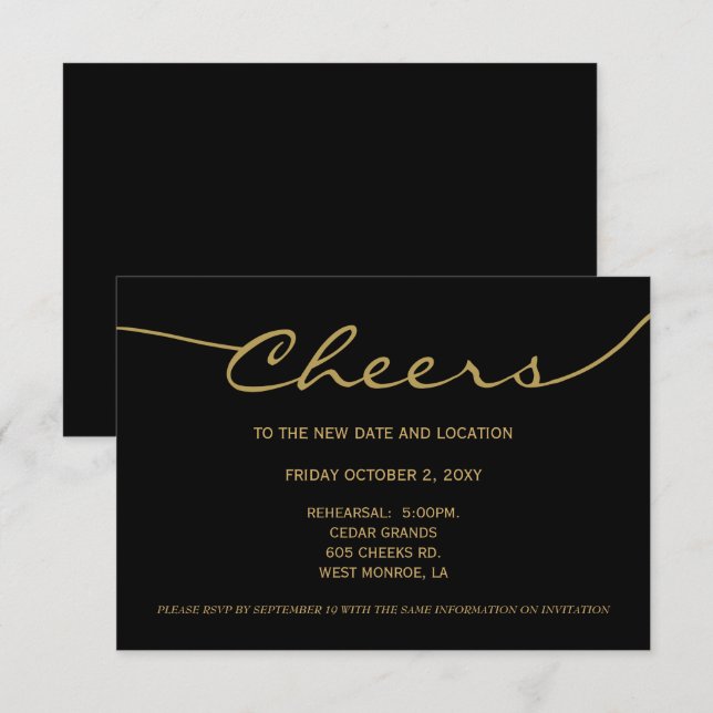 Skriptändringsdatum för svart guld-Elegant Inbjudningar (Fram/baksida)