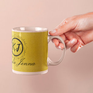 Skriptanrop för unikt guld och svart elegant kaffemugg