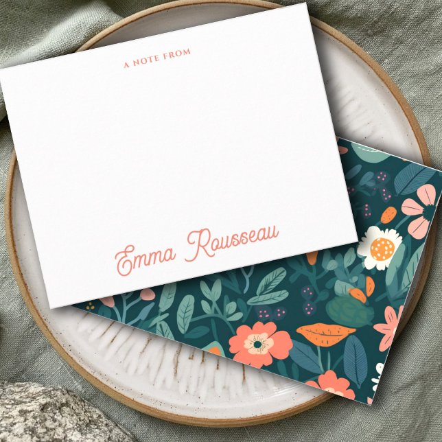 Skriptanteckning för orange Boho Wildblomme Mönste Anteckningskort (Skapare uppladdad)