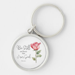 Skriptarna ska vara stilla och veta att jag är Gud Rund Silverfärgad Nyckelring