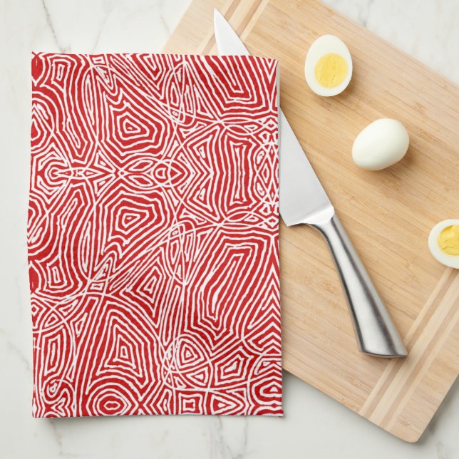 Skriptavtryck Mönster Red Kitchen Towel Kökshandduk (Vikt i Fjärdedel)