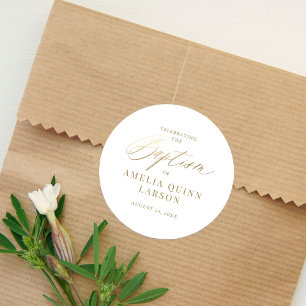 Skriptbaptism med enkel Elegant Guld Calligraphy Runt Klistermärke