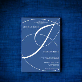 Skriptblå fotokalligrafi bröllop inbjudningar