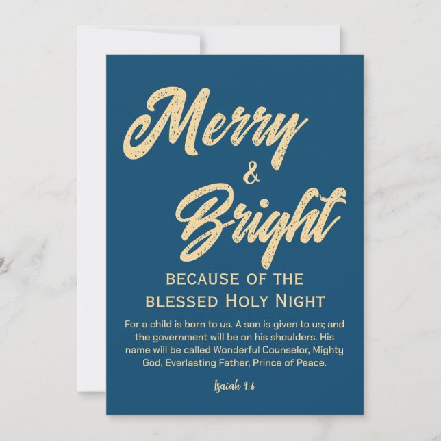 Skriptblått Guld i Merry och Bright jul Julkort (Framsida)