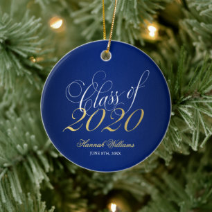 Skriptblått Guld-klass för 2020 Studenten Julgransprydnad Keramik