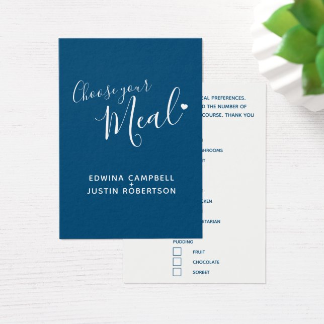 Skriptblått kort för måltid i bröllop (Skivbord)