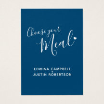 Skriptblått kort för måltid i bröllop
