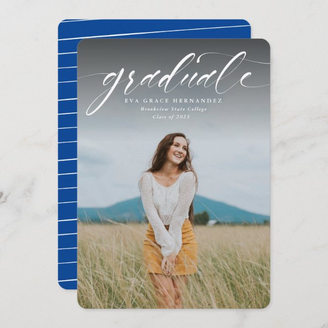 Skriptblått student-fotomeddelande (Fram/baksida)